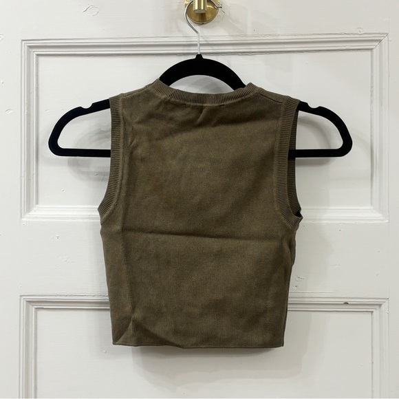 NWOT ZARA Army Green Ribbed High Neck Cropped Sleeveless Tank Top - Sz Small - Picture 6 of 11